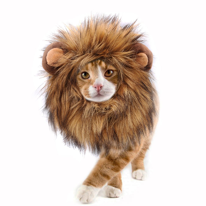 Onmygogo Lion Mane Wig for Cats, Funny Pet Cat Costumes for Halloween Christmas, Furry Pet Clothing Accessories (Size M, Melange Brown)