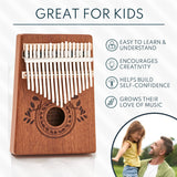 UNOKKI Kalimba 17 Key Thumb Piano, Portable Mahogany Mbira Finger Piano with Instruction, Carrying Bag, Tune Hammer, Holiday Gift for Kids & Adults on Christmas & Thanksgiving (Light Brown)