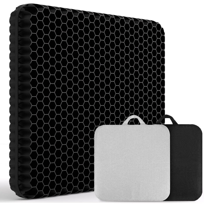 XSIUYU Gel Seat Cushion for Long Sitting - Back, Hip, Tailbone Pain Relief Cushion - Gel Seat Cushion for Office Chair, Cars - Egg Seat Gel Cushion for Wheelchair Pressure Relief Black