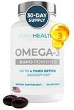 PUREHEALTH RESEARCH Nano Omega 3 Mini Softgels - Omega 3 Fatty Acid Supplements- Burpless Fish Oil, Epa Dha Omega 3 Supplement - Nano Powered Omega 3 with DHA, EPA- Non-GMO Omega Fish Oil 60 Soft Gels