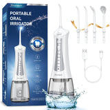 Water Flosser for Teeth Cordless, 300ML Powerful Water Teeth Cleaner Pick Rechargeable Oral Irrigator, 5 Modes Water Dental Flosser Teeth Pick for Teeth Cleaning,Home Use Travel Friendly (White)