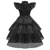 WYB Black Wednesday Addams Costume Dress for Girls Halloween Costumes Cosplay Party School Days Dress with Accessories 4-12Y