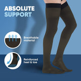 Thigh High Compression Socks for Men 20-30 mmHg - Full Length Compression Support Over Knee Stockings - Brown, Large