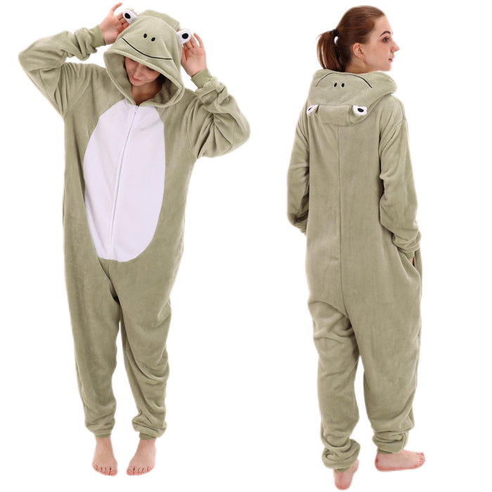 COSUSKET Snug Fit Unisex Adult Onesie Pajamas, Flannel Frog Cosplay Animal One Piece Halloween Costume Sleepwear Homewear