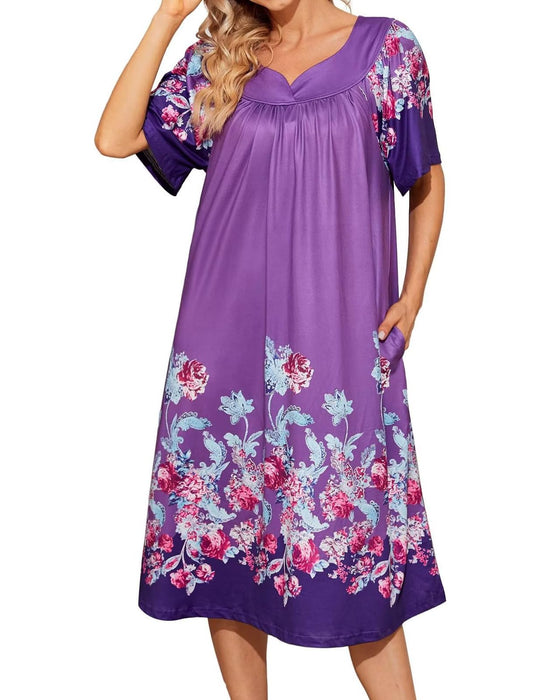 Bloggerlove Housecoats Elderly Moo Moos Patio Dress Florar Nightgown Plus Size Dresses for Elderly Women House Dresses