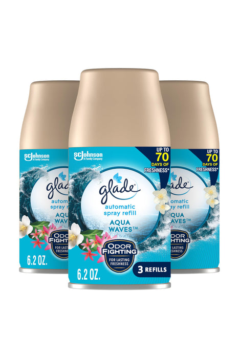 Glade Automatic Spray Refill, Air Freshener for Home and Bathroom, Aqua Waves, 6.2 Oz, 3 Count