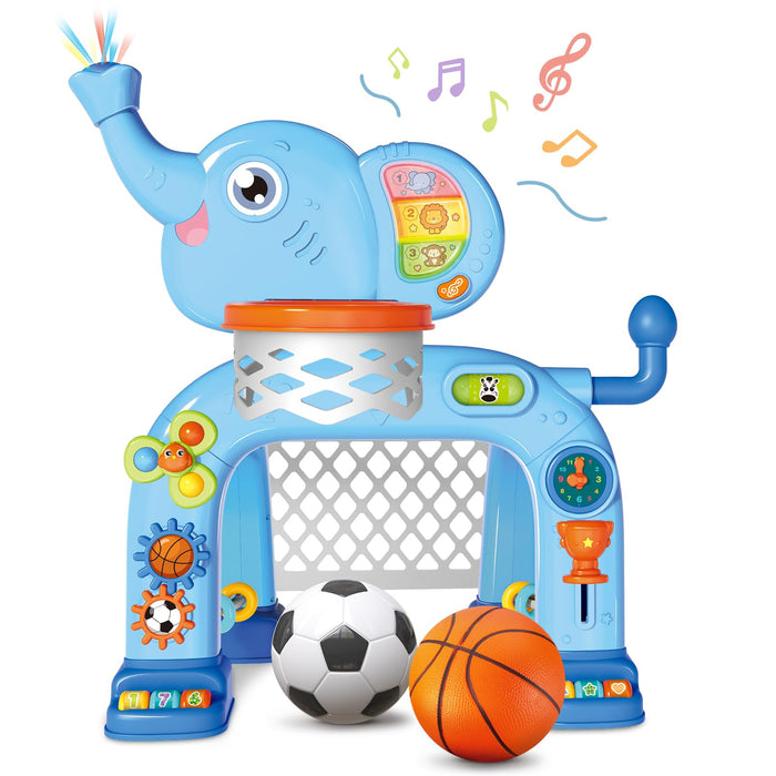 SpringFlower Toddler Basketball Hoop & Soccer Goal Activity Center Toys with Light & Music,Elephant Toddlers Musical Toys Gift, Baby & Toddlers Christmas Birthday Gift for 1 2 3 Year Old Boys & Girls