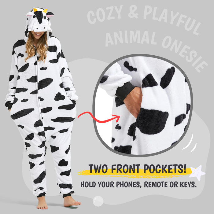 SISKIN Cow Onesie Adult - Cow Halloween Costumes for Women Men Couples Halloween Pajamas Cosplay Animal Onesies XL