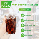 Lilymicky 90 PACK 20 oz Clear Plastic Cups With Strawless Sip Lids, Disposable Through Lids for Ice Coffee, Smoothie, Slurpee, or Any Cold Drinks