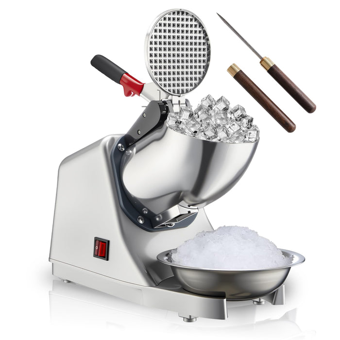 YODHOSA Electric Ice Shaver 300W Snow Cone Maker Machine 143lbs/hr Shaved Ice Machine Stainless Steel Kitchen Electric Ice Crush with a Free Ice Pick and Ice Cube Tray