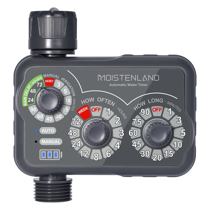 MOISTENLAND Sprinkler Timer, Hose Timer, Lawn & Garden Watering Equipment, Programmable Water Timer with Rain Delay/Manual/Automatic Irrigation System, IP54 Waterproof