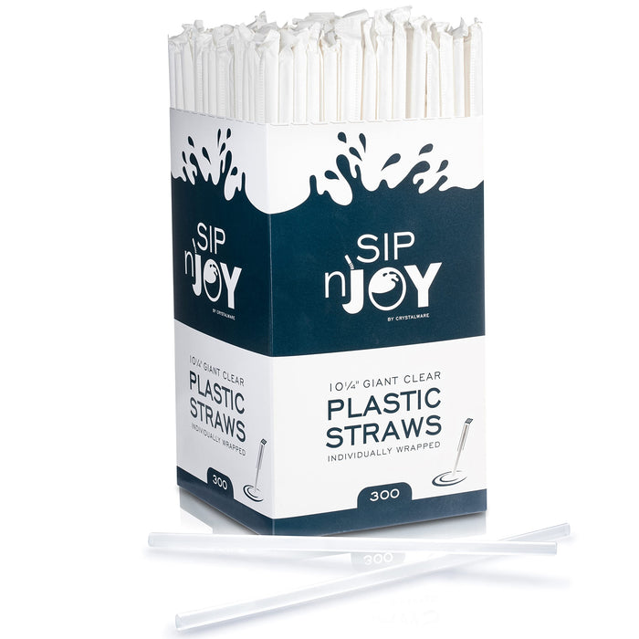 Plastic Giant (Jumbo) Straws Individually Wrapped 10-1/4" Long, 300 Box (Clear, 300 Box)