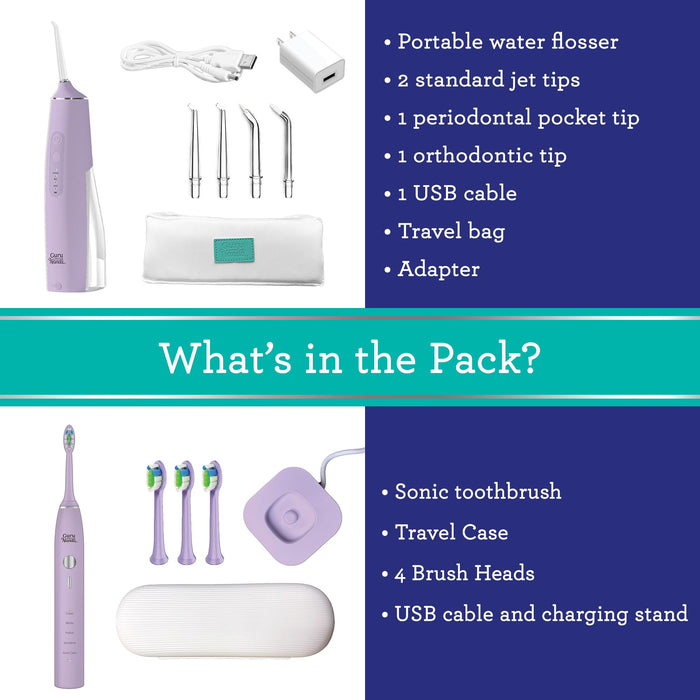 GuruNanda Lion & Lamb Kit (Lavender), Portable Water Flosser (300ml) with 4 Jet Tips, 5000 mAH Rechargeable Sonic Toothbrush with 4 Brush Heads & More