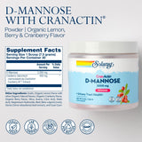 SOLARAY D-Mannose with CranActin Cranberry AF Extract Powder 226 g Healthy Urinary Tract Support, 30 Servings, 8 oz