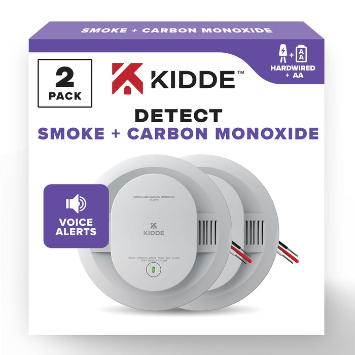 Kidde Hardwired Smoke & Carbon Monoxide Detector, AA Battery Backup, Voice Alerts, Interconnectable, LED Warning Light Indicators, 2 Pack