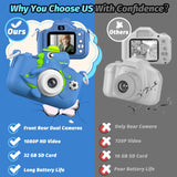 Dinosaur Kids Camera for Boys Girls, Toddler Digital Selfie Camera with Cute Protective Cover and 32G SD Card, Christmas Birthday Gifts Toys for 3 4 5 6 7 8 9 10 11 12 Years Old Little Girls and Boys