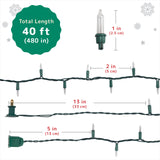 PREXTEX Christmas Lights (40 Feet, 200 Lights) - Clear White Christmas Tree Lights with Green Wire - Indoor/Outdoor String Lights - Warm White Twinkle Lights