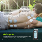 AUVON 4 Outputs TENS Unit EMS Muscle Stimulator Machine for Pain Relief Therapy with 24 Modes Electric Pulse Massager, 2" and 2"x4" Electrodes Pads (Black)