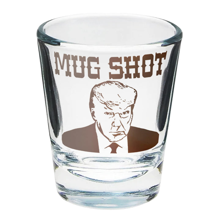 END THE WOKENESS: Trump Mug Shot Shot Glass - Premium Collector's Item Featuring Trump Mug Shot - Adult Glassware for Republican Supporters