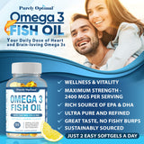 Premium Omega 3 Fish Oil Supplement 2400mg - Burpless Fish Oil Omega3 Softgels w/ 1440mg EPA & DHA, Brain Function & Eye Health - Lemon Flavor, Non-GMO 120 Softgels