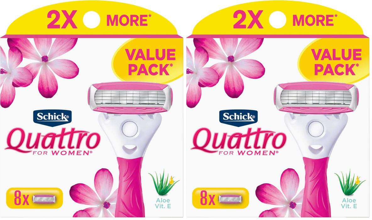 Schick Quattro Womens Razor for Shaving Refllls,Razors for Women Value Pack,Ladies Razors-for Legs -,(Pack of 16)