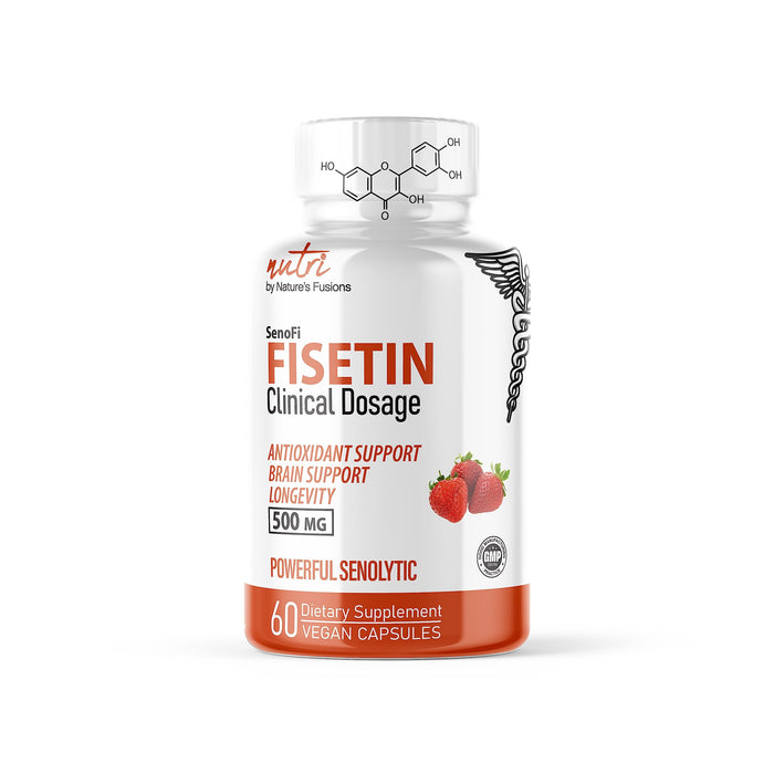 Nutri Fisetin 500mg 60 Count - Clinical Dosage - Fisetin Supplements - Powerful Senolytic Activator, Antioxidant, & Brain Support - Natural Polyphenols - 60 Count Fisetin Supplement