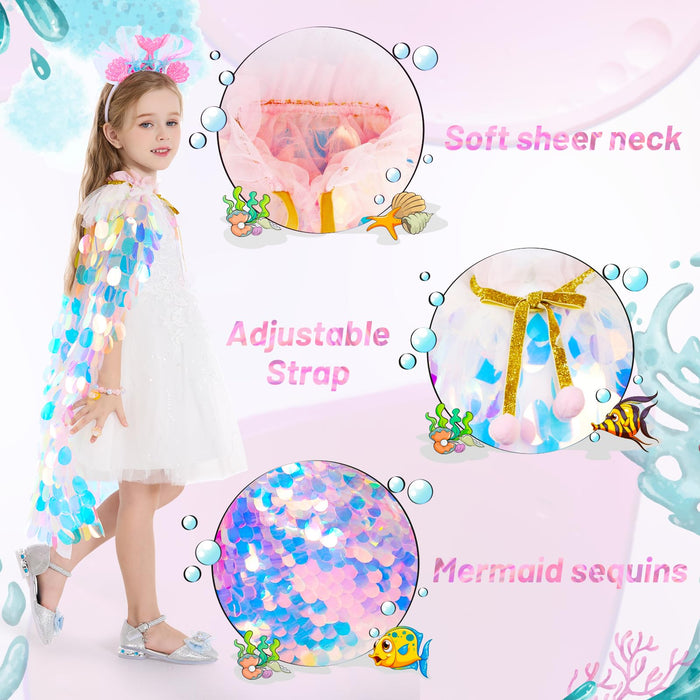 LIMIROLER Princess Dress Up Toys Princess Dress Up Clothes Rainbow Mermaid Cape Kit 9 Pcs Gift Set for Little Girls 3-8 Years Old, Great Gift Set for Birthday Christmas Halloween