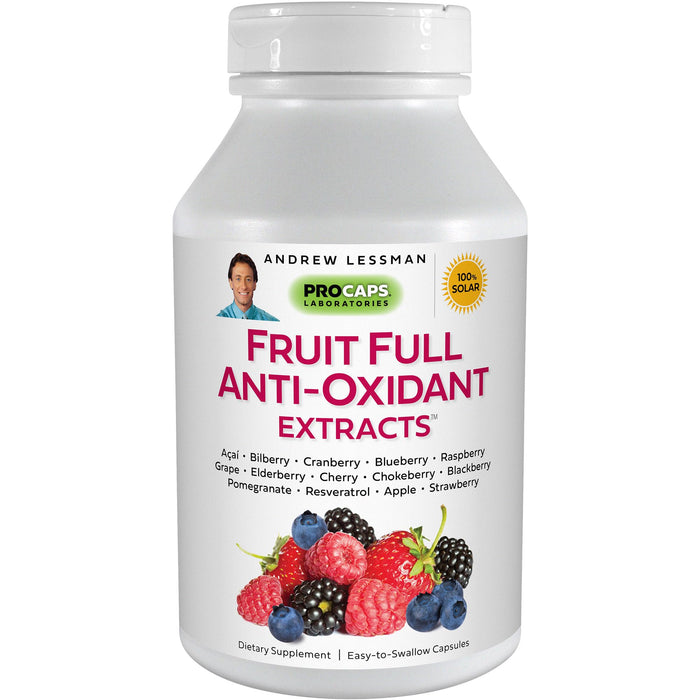 ANDREW LESSMAN Fruit Full Anti-Oxidant Extracts 60 Capsules - 14 Natural Fruit and Berry Extracts. Bilberry, Cranberry, Grape Seed, Pomegranate, Resveratrol, and More. Easy to Swallow Capsules