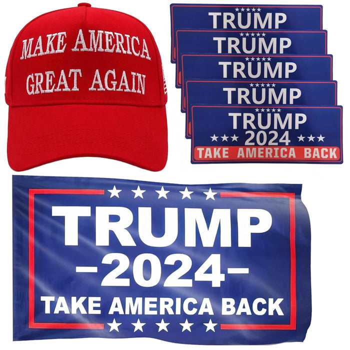 MAGA Hat Trump 2024 Hat, Donald Trump 45-47 Make America Great Again Hat, Take America Back Flag and Stickers, Embroidered Adjustable Baseball Cap