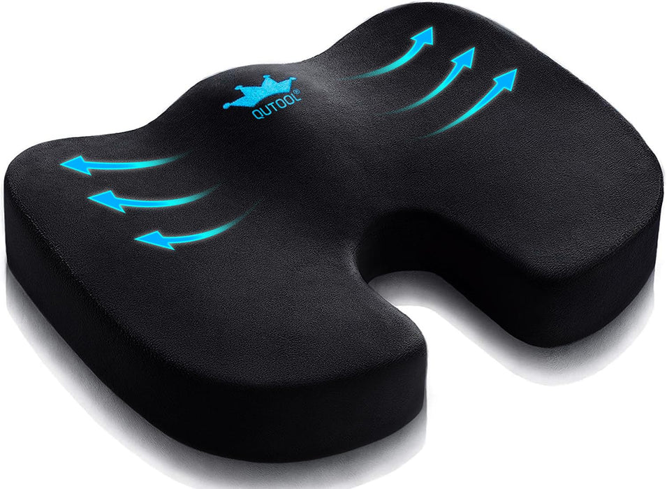 Seat Cushion for Office Chair & Car - Memory Foam Coccyx Support Pillow with Non-Slip Cover, Sciatica & Lower Back Pain Relief,Ergonomic Seat Pad for Long Drives (Medium Firm-Black)