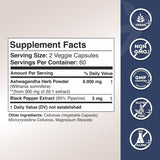 Ashwagandha Supplements - Extra Strength 6000mg ashwagandha Powder Capsules with Black Pepper. Natural Mood, Focus, and Energy Support Supplement, 120 Veggie Capsules, USA Made