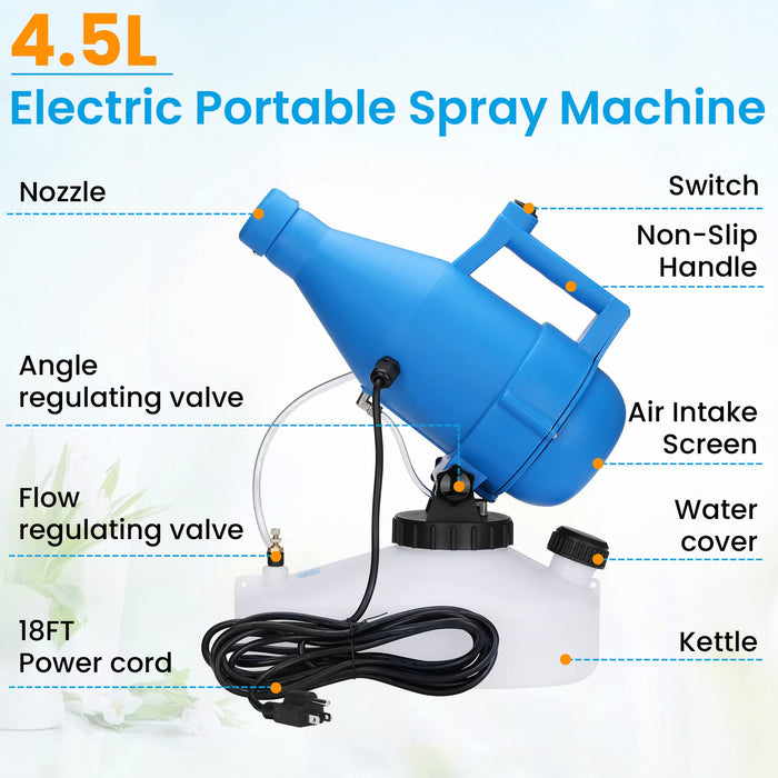 Srora Electric Portable Fogger Sprayer 4.5L (1.2 Gallon)，Electric Sprayers in Lawn and Garden，Portable Atomizer Foggers，Spray Distance is 30 Feet，Average Droplet 30 Micron，Fogger Multi Scenario Use