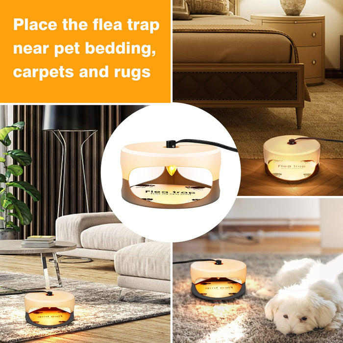 Flea Traps for Inside Your Home 2 Packs, Flea Light Trap for Indoor, Bed Bug Killer with Sticky Pads & Light Bulb Replacement, Natural Flea Insect Infestation Treatment Trap.