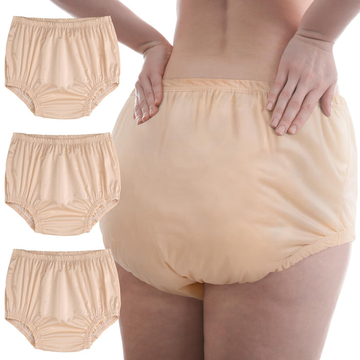 Velmitten 3 Pcs Cloth Diaper Covers for Adult Incontinence Underwear Cover Noiseless Leak-Protection Rubber Pant Washable Reusable Plastic Diaper Cover for Disabled Elderly Postpartum(Beige,XL)