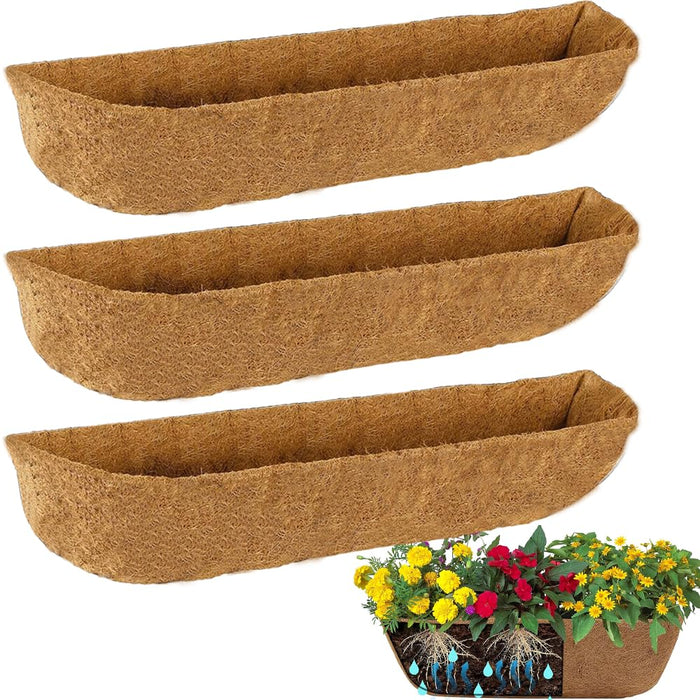 XXINGEM 3Pcs Pre-Formed Coco Fiber Liners for Planters, Window Boxes & Fence Flower Baskets Replacement (30in)