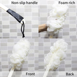 Jxicleang Back Scrubber for Shower, Back Loofah with Non-Slip Handle, Shower Loofah with Handle, Soft Nylon Mesh Sponge On a Stick for Men Women Elderly Kids (White)