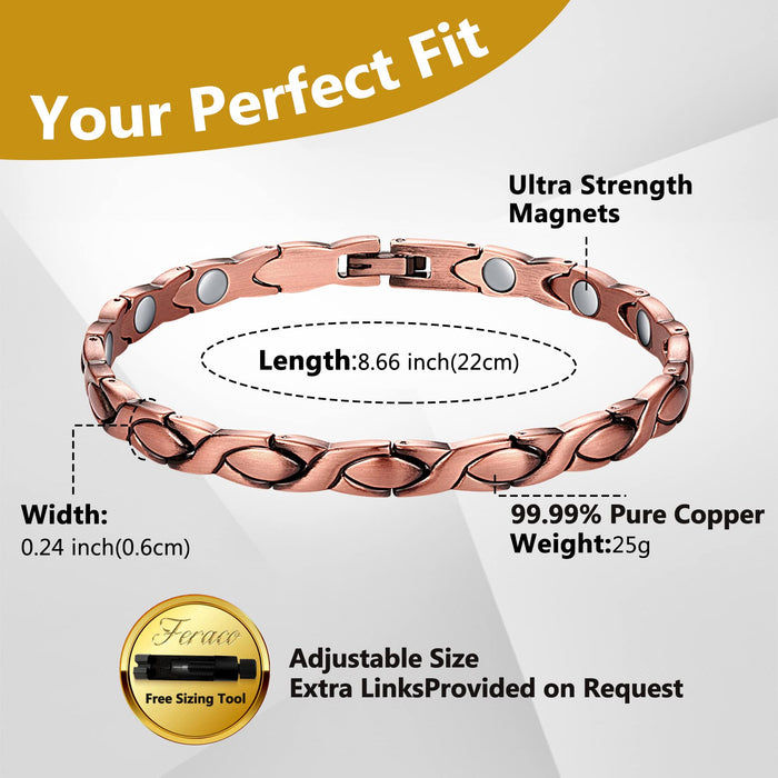 Feraco Copper Bracelet for Women 99.99% Solid Copper Magnetic Bracelets, Unique X Shape Links, Magnetic Field Therapy Jewelry Gifts (X Shape)