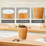 BYSNOW 500 Pack 12 oz Disposable Coffee Cups, Corrugated Insulated Ripple Wall Paper Coffee Cups 12oz, To Go Coffee Cups for Hot Beverage or Cold Drinks(Champagne 500Count)