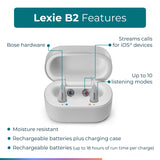 Lexie B2 OTC Hearing Aids Powered by Bose | Bluetooth Call Enabled for iOS | Rechargeable with Invisible Fit | Mild to Moderate Hearing Loss | Noise Reduction & Self-Fit Solution (Light Gray)