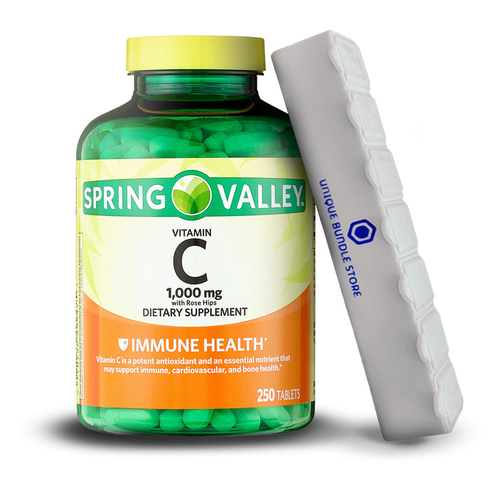 Spring Valley, Vitamin C with Rose HIPS 1000MG, Tablets Dietary Supplement, Vitamin C 1000MG, 250 Count + 7 Day Pill Organizer Included (Pack of 1)