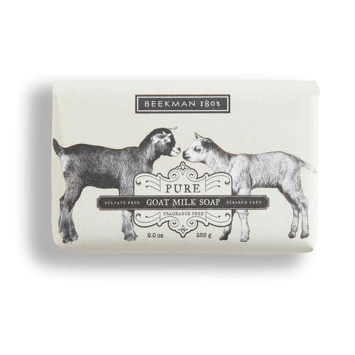 Beekman 1802 Goat Milk Body Soap Bar, Pure - Fragrance Free - 9 oz - Nourishes, Moisturizes & Hydrates - 100% Vegetable Soap with Lactic Acid - Good for Sensitive Skin - Cruelty Free