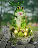 IOOOO Present for Women, Solar Outdoor Garden Decorations Lights Statues Turtle& Frog with Succulent and LED Lights Ornament,Unique Housewarming Present,Yard Christmas Decoration,Garden Statues