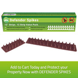 DE-BIRD Defender Spikes, Bird Deterrent & Cat Repellent Outdoor to Keep Cats Away, Easy-Install Plastic Bird Spikes Anti Theft Strips, 12pk [12 Foot]