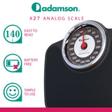 Adamson A27 Scales for Body Weight - Up to 350 LB - Oversize XL Scale 14.6"x14.4" - Anti-Skid Rubber Surface Extra Large Numbers - High Precision Bathroom Scale Analog - Durable with 20-Year Warranty