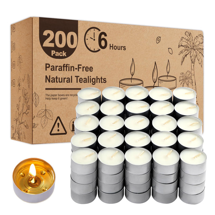 Unscented Tea Lights Candles 200 Pack,6 Hours Long Burning White Tea Candles Bulk,Non-Paraffin, Clean Burn, Smokeless, Palm Tealight Candles for Wedding,Centerpiece,Christmas Lights,Home Dceor