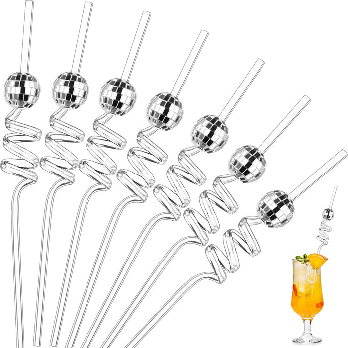 20 Pieces Disco Ball Straws Mirror Silver Mini Disco Ball Decorative Straws for 70s Disco Party Supplies Wedding Birthday Nightclub Cocktail Cup Decoration (Silver)