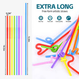 400PCS Flexible Plastic Straws,Colorful Disposable Bendy Party Fancy Straws 12.8 inch Extra Long Straws Party Decorations