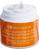SeoulCeuticals Korean Skin Care 97.5% Snail Mucin Moisturizer Cream - K Beauty Skincare Day & Night Snail Repair Cream Filtrate Cruelty Free 2oz