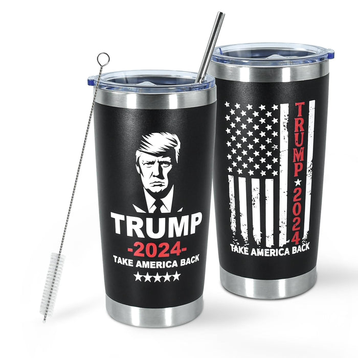 Icesip 20 oz Trump 2024 mug coffee Tumbler with Lid and Straw, Donald Trump Merchandise, 20oz Stainless Steel Travel Coffee Cup, Vacuum Insulated Mug for Hot and Cold Drinks, Black 1pcs