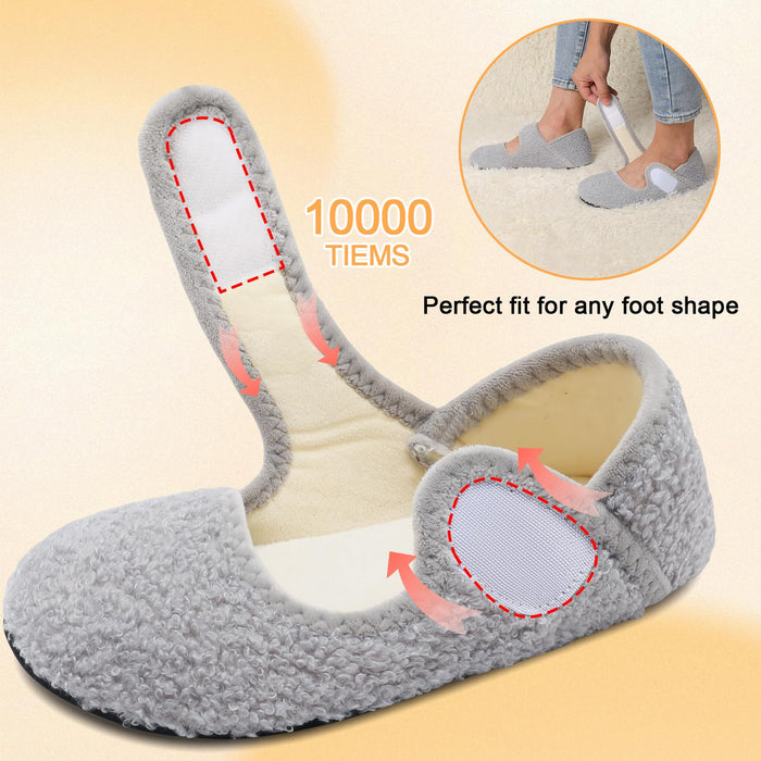 Barefoot Slippers Elderly Women Senior Mom Diabetic Slippers Slip On Woman's Slippers Indoor Bootie Slippers Women for Summer Fall Winter Grey Size